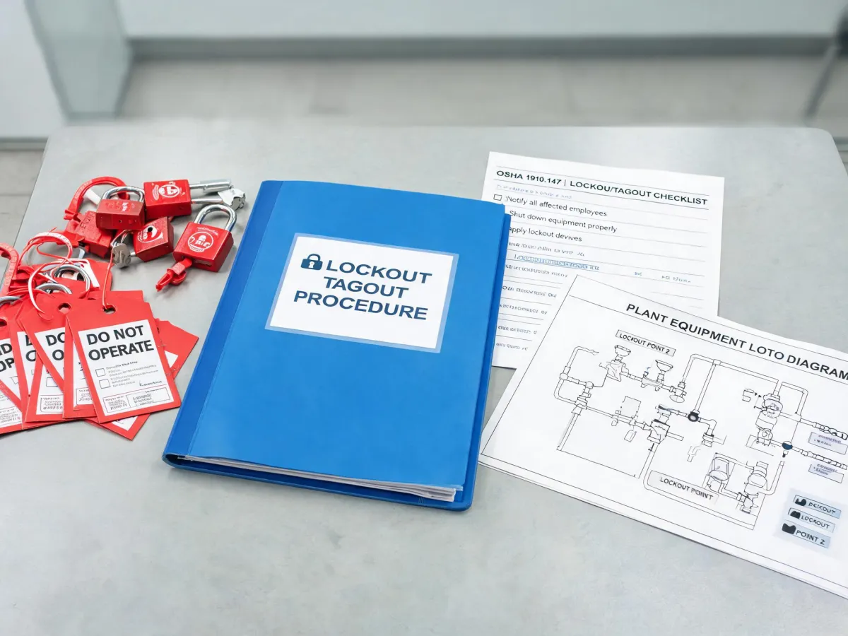Lockout compliance binder and safety padlocks