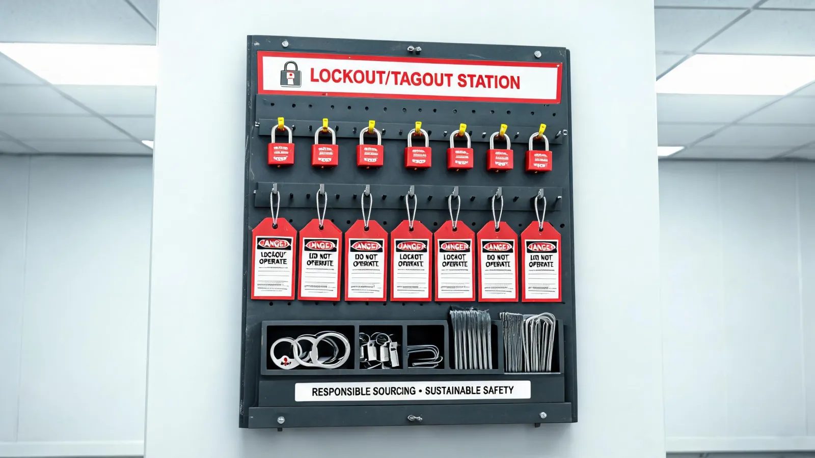 Reusable lockout station in organized maintenance area